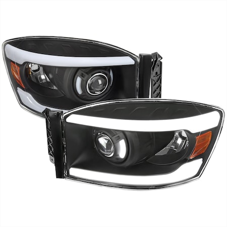 Spec-D Tuning PROJECTOR HEADLIGHTS WITH LED BAR MATTE BLACK HOUSING CLEAR LENS, 2PK 2LHP-DGP06JM-G3-GO